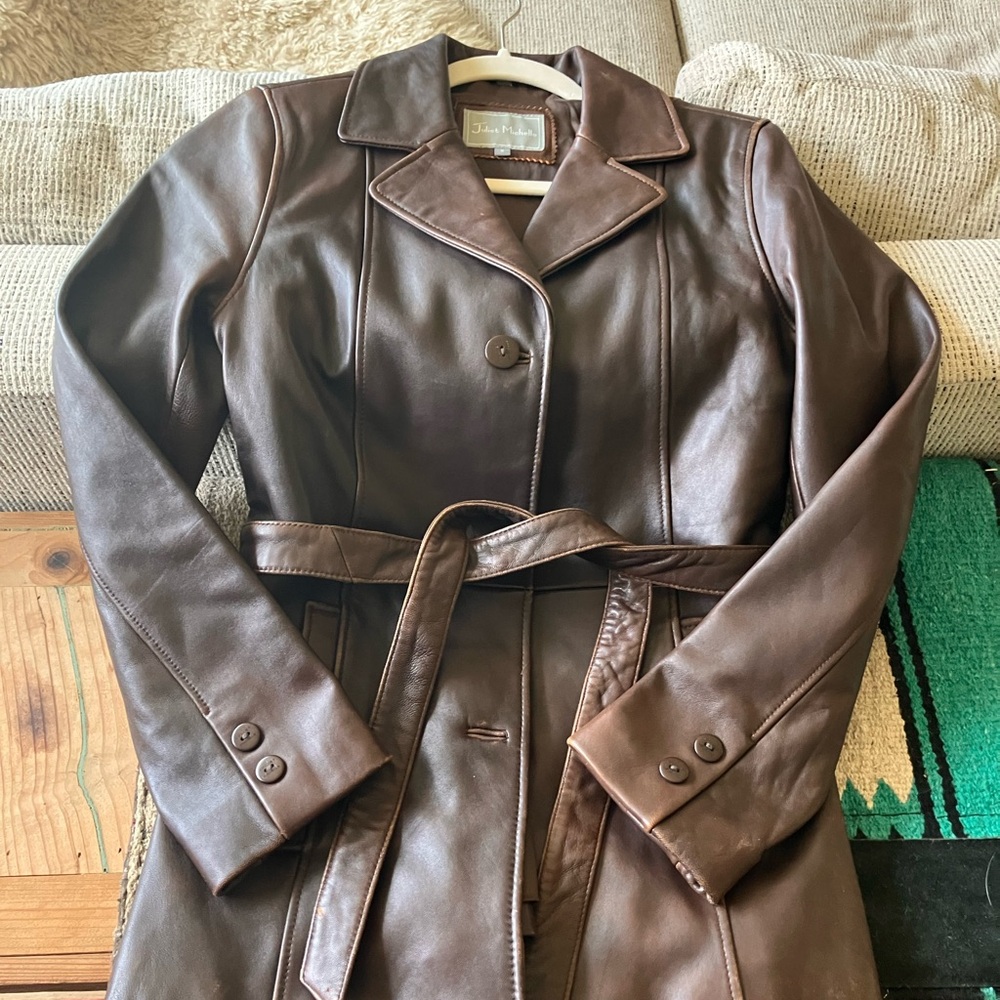 Chocolate Brown belted Leather Coat